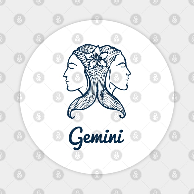 Gemini Zodiac Horoscope Two Women Faces with Flower Sign and Name Magnet by ActivLife